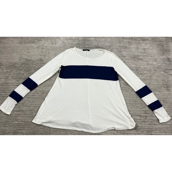 Ten 6 Ten Tops - Ten 6 Ten Top Womens S White Navy Blue Striped Long Sleeve Scoop Neck Nautical
